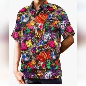 Vittorio Farino Colorful Button Up Shirt.  Mardi Gras Vibrant. Masks Colorful XX